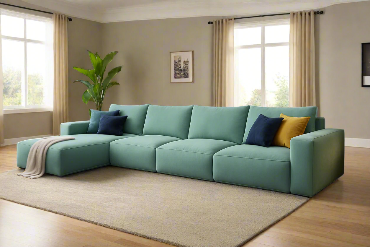 Sofa Beech Wood Linen Light Turquoise 350×180×90×75