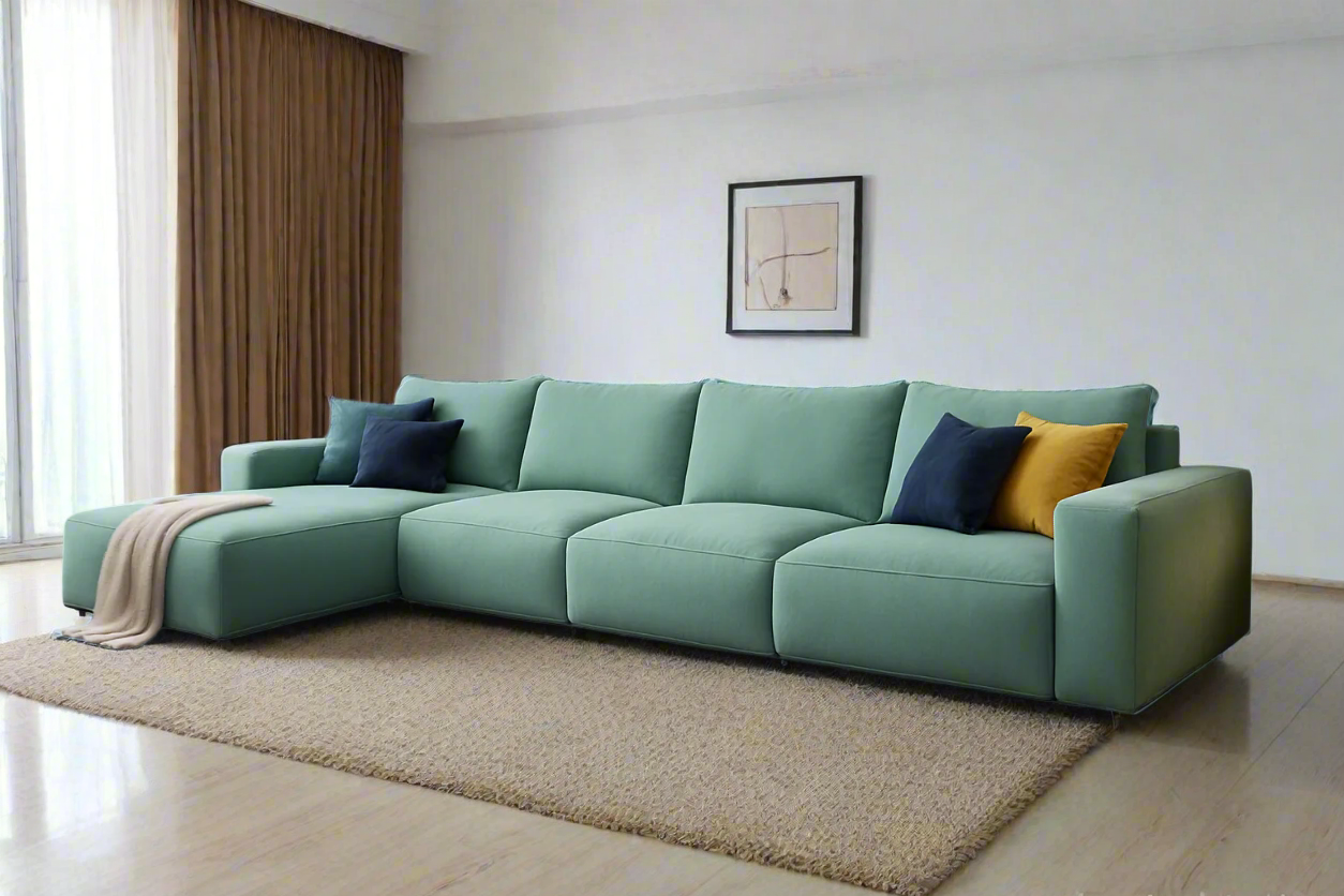 Sofa Beech Wood Linen Light Turquoise 350×180×90×75
