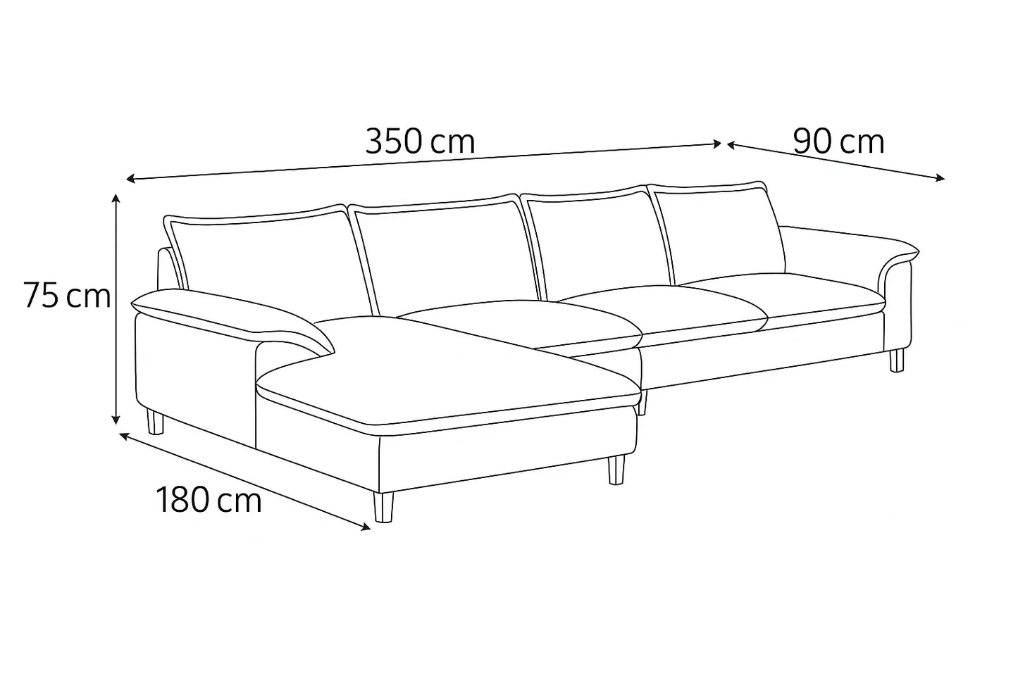 Sofa L Shape - Beech Wood - Linen Fabric - Beige - 350x180x90x75 cm - Cataloug