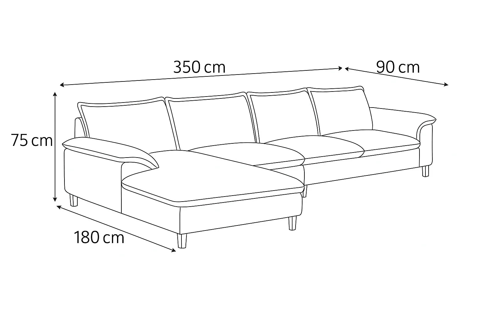 Sofa L Shape - Beech Wood - Linen Fabric - Beige - 350x180x90x75 cm - Cataloug