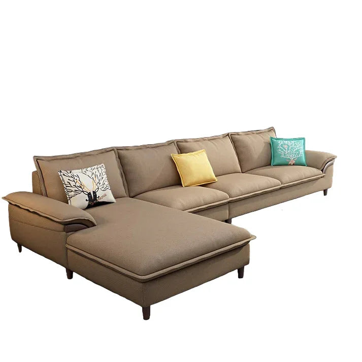 Sofa L Shape - Beech Wood - Linen Fabric - Beige - 350x180x90x75 cm - Cataloug