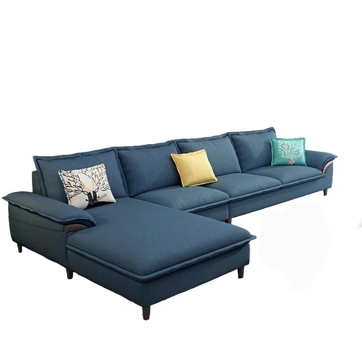 Sofa L Shape - Beech Wood - Linen Fabric - Blue - 350x180x90x75 cm - Cataloug