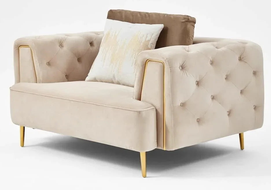 Arm Chair - Beech Wood - Velvet Fabric - Beige - 120x90x75 cm - Cataloug