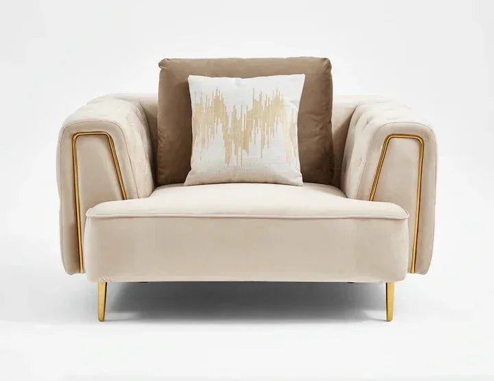 Arm Chair - Beech Wood - Velvet Fabric - Beige - 120x90x75 cm - Cataloug