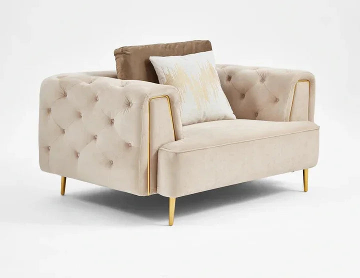 Arm Chair - Beech Wood - Velvet Fabric - Beige - 120x90x75 cm - Cataloug