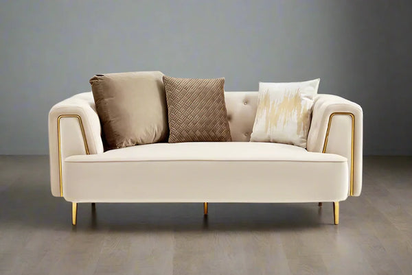 Sofa - Beech Wood - Velvet Fabric - Beige - 200x90x75 cm - Cataloug