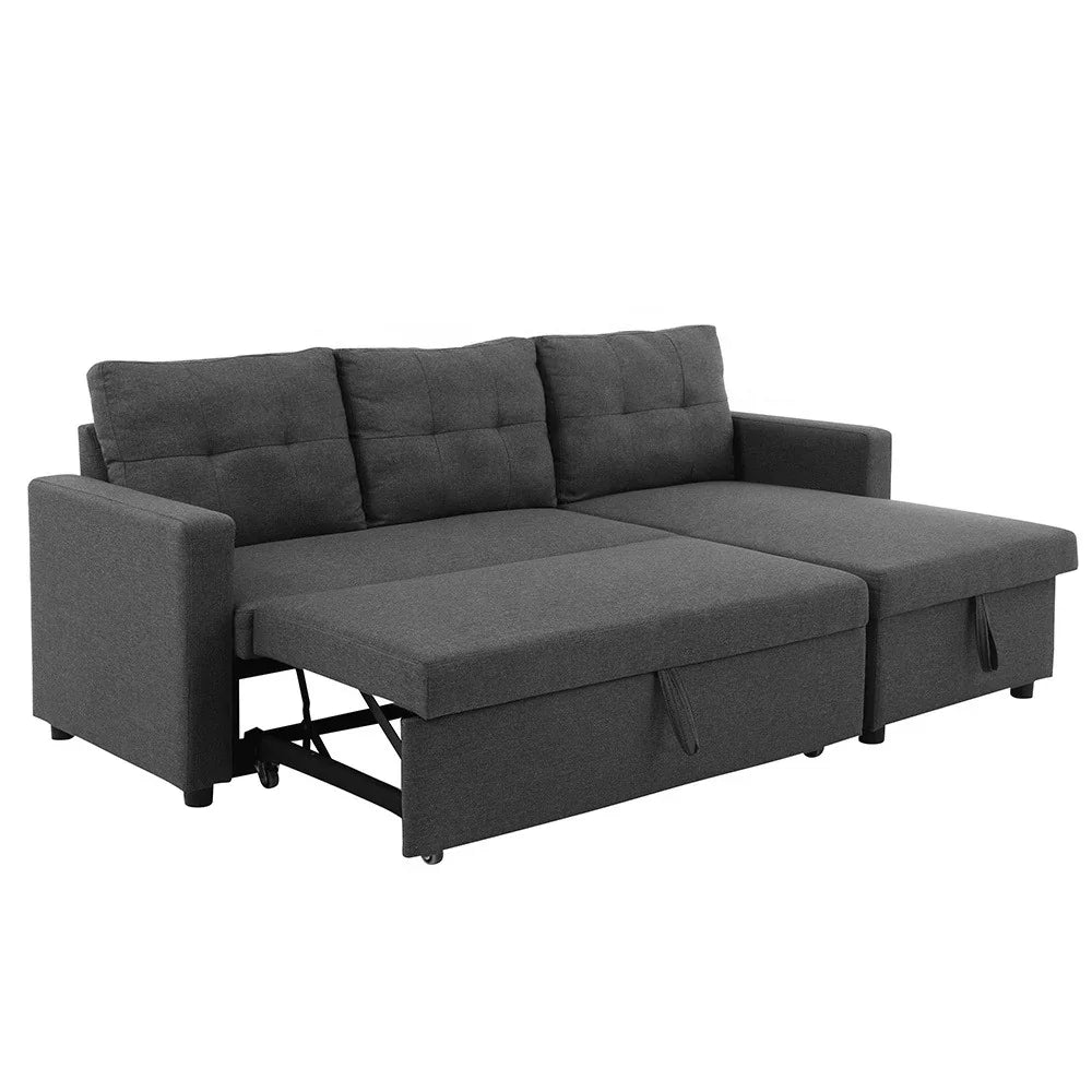 Sofa Storage - Beech Wood - Linen Fabric - Grey - 240x160x90x75 cm - Cataloug