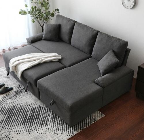 Sofa Storage - Beech Wood - Linen Fabric - Grey - 240x160x90x75 cm - Cataloug