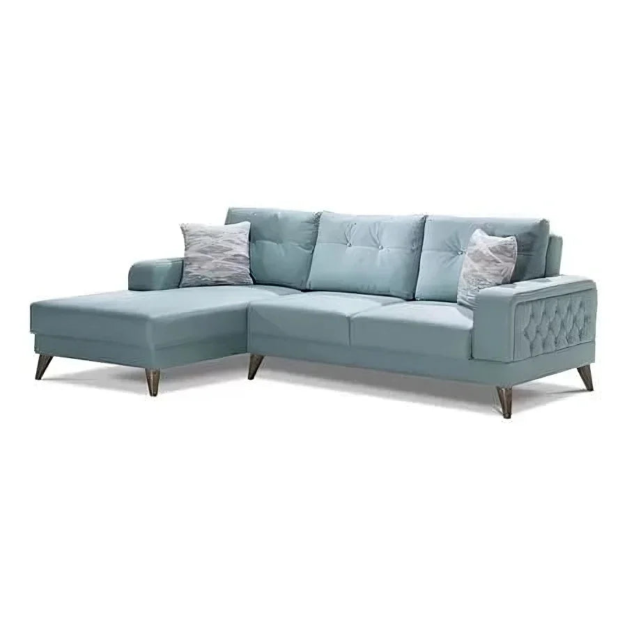 Sofa L Shape - Beech Wood - Linen Fabric - Blue - 240x170x90x75 cm - Cataloug