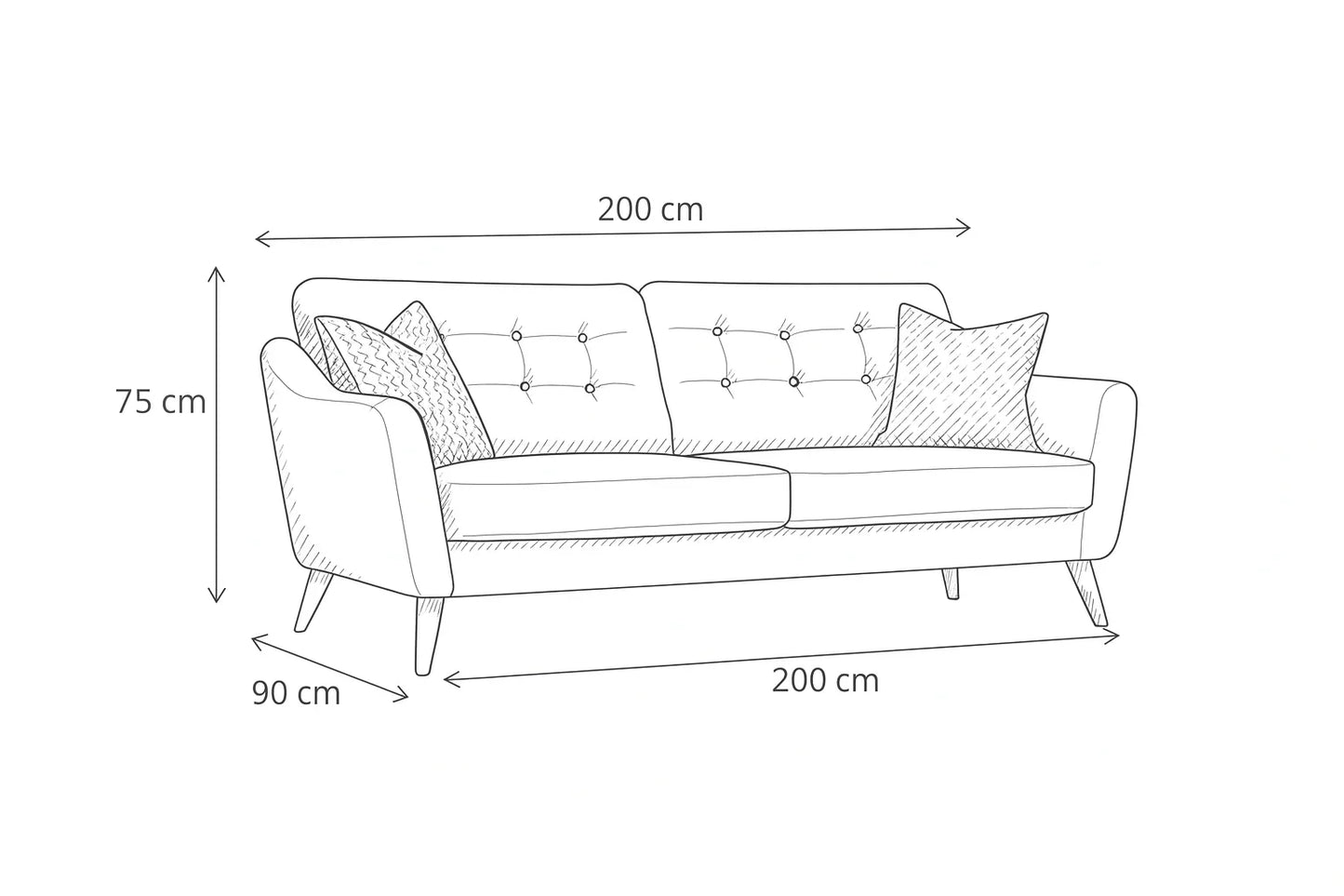 Sofa - Beech Wood - Linen Fabric - Pink- 200x90x75 cm - Cataloug
