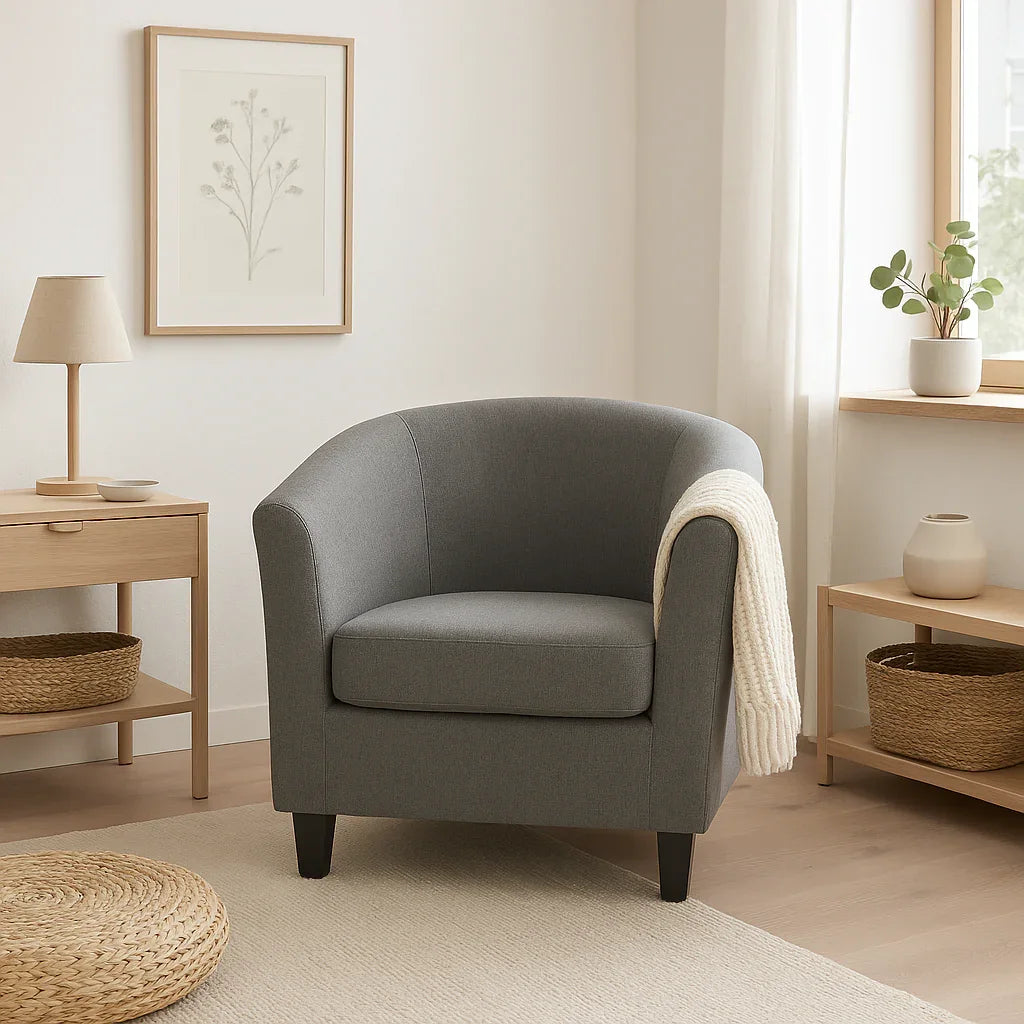Arm Chair - Beech Wood - Linen Fabric - Grey - 80x80x80 cm - Cataloug