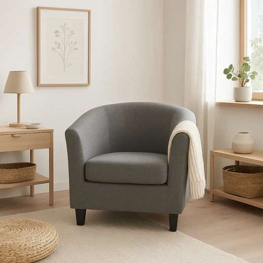 Arm Chair - Beech Wood - Linen Fabric - Grey - 80x80x80 cm - Cataloug