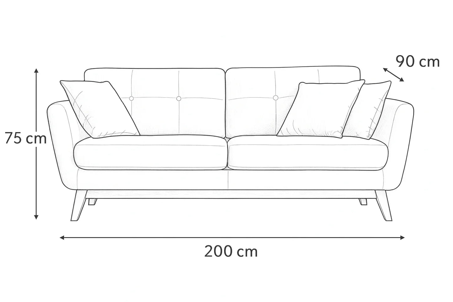 Sofa - Beech Wood - Linen Fabric - Blue - 200x90x75 cm - Cataloug