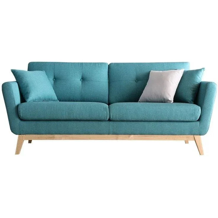 Sofa - Beech Wood - Linen Fabric - Blue - 200x90x75 cm - Cataloug