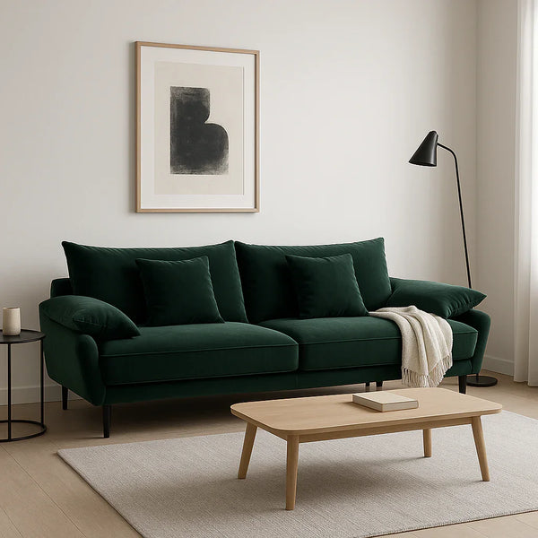 Sofa - Beech Wood - Velvet Fabric - Green - 220x90x75 cm - Cataloug