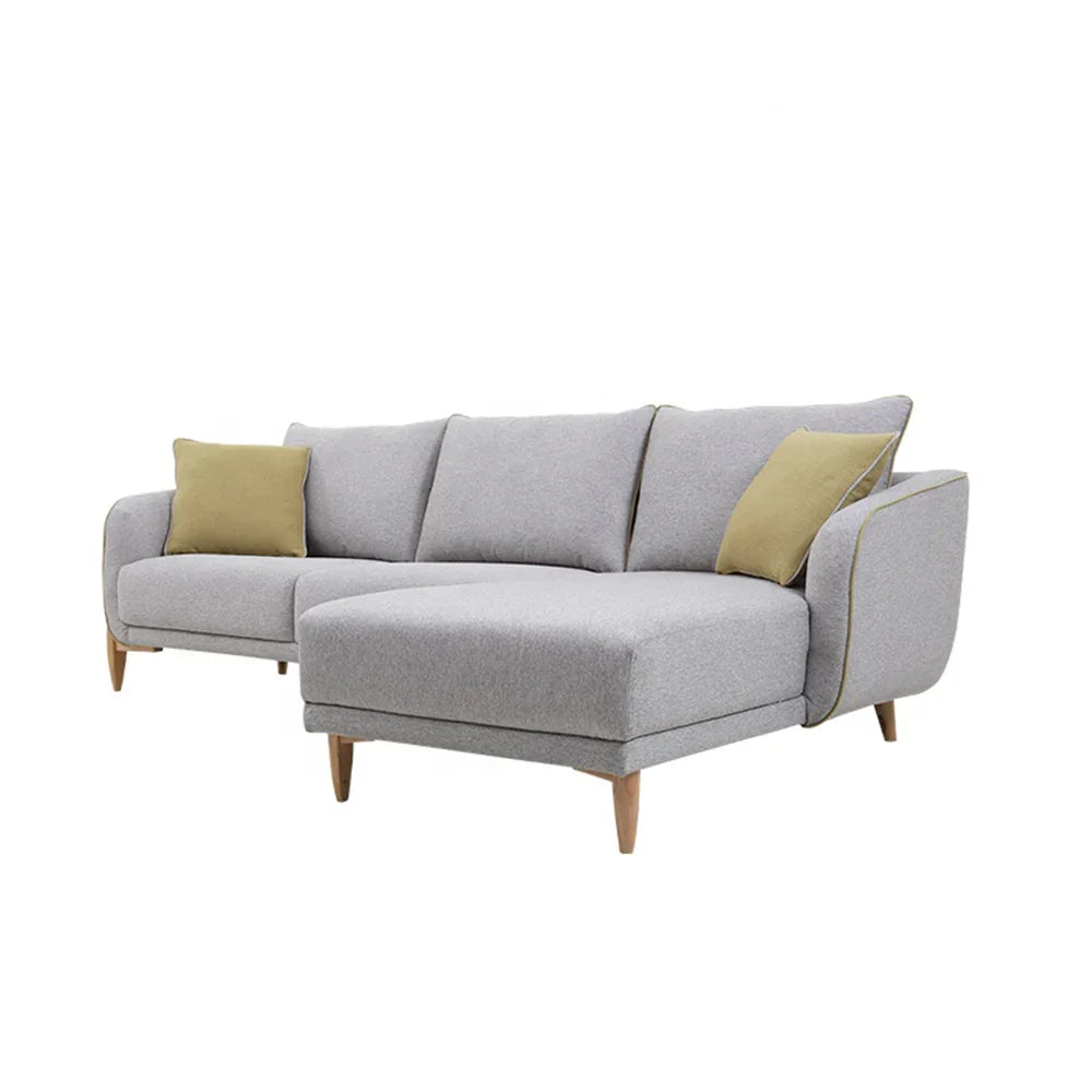Sofa L Shape - Beech Wood - Linen Fabric - Grey - 260x170x90x75 cm - Cataloug
