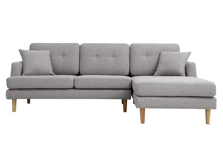 Sofa L Shape - Beech Wood - Linen Fabric - Grey - 250x170x90x75 cm - Cataloug