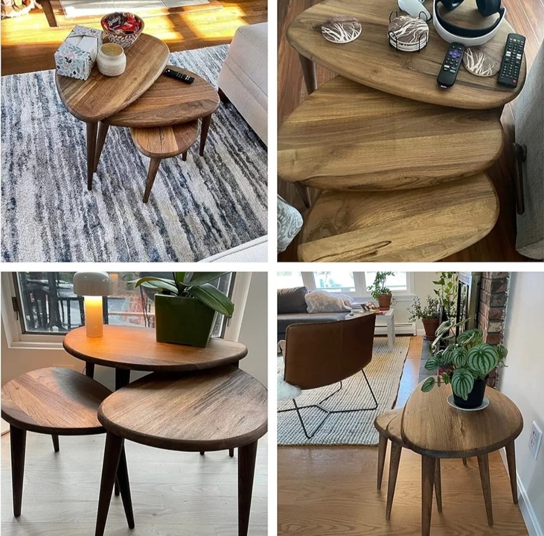 Brown three - piece oval side table set - Cataloug