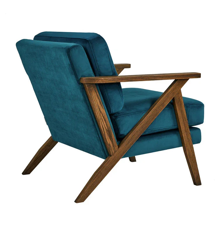 Arm Chair - Oak Wood - Linen Fabric - Blue - 80x80x90cm - Cataloug
