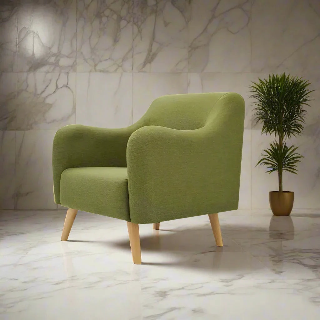 Arm Chair - Beech Wood - Linen Fabric - Green - 80x80x90 cm