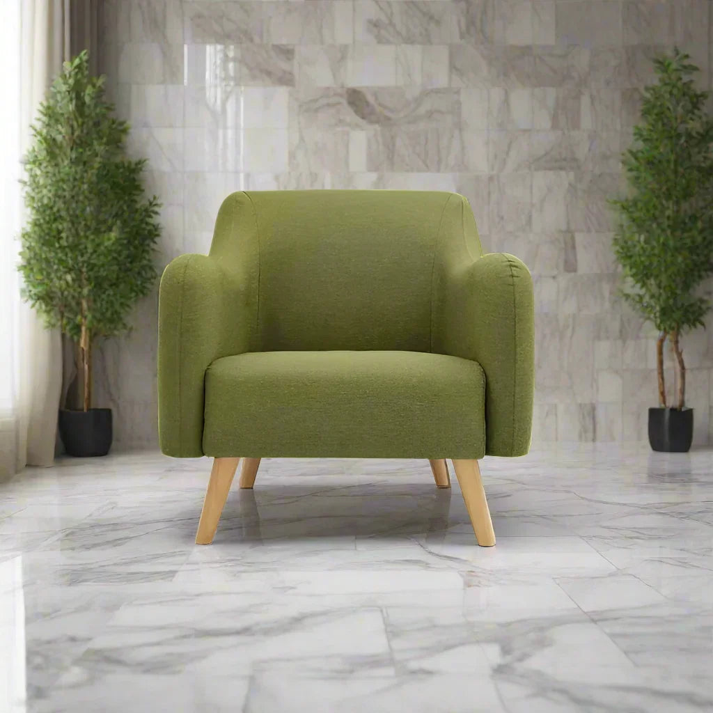 Arm Chair - Beech Wood - Linen Fabric - Green - 80x80x90 cm