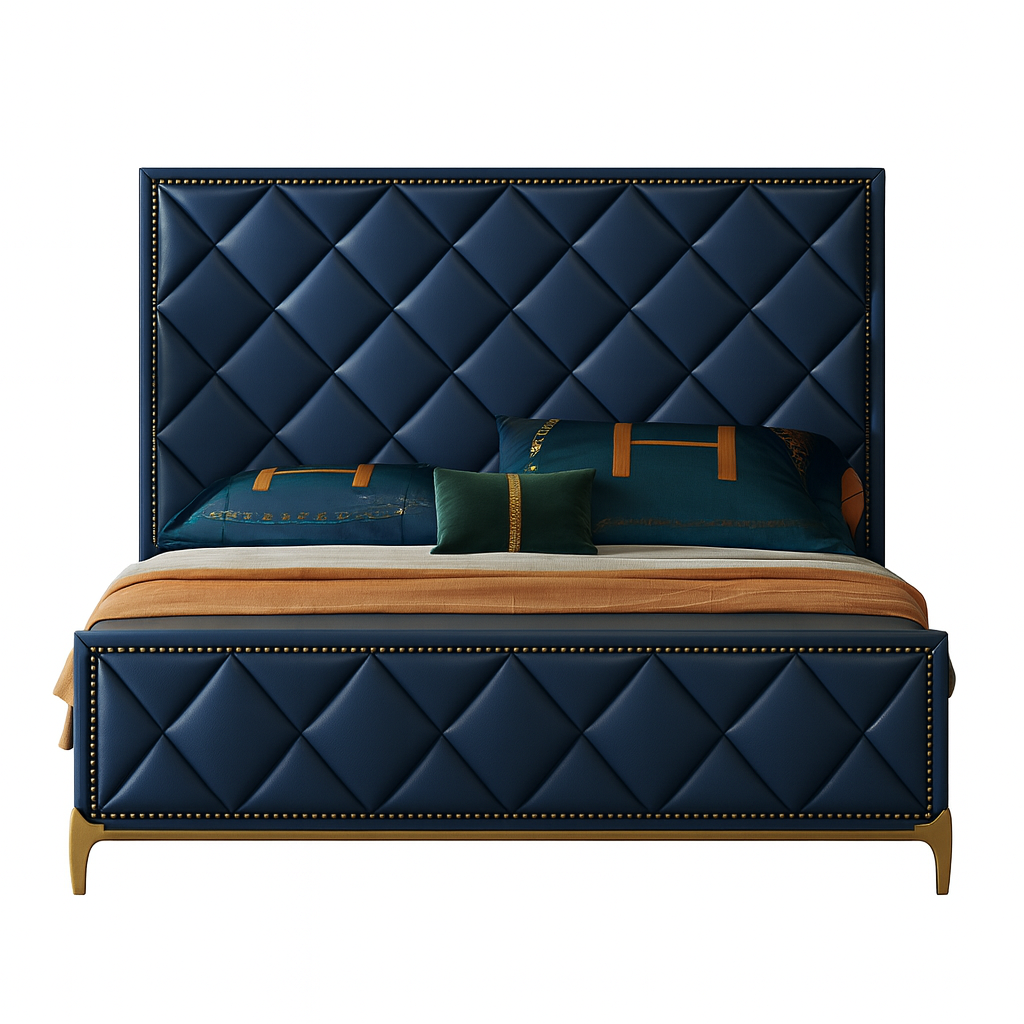 Bed-Beech Wood-Velvet-Navy-BW.BE.503.0051