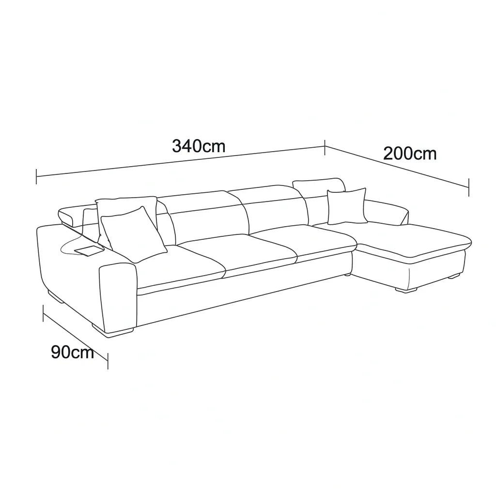 Sofa L Shape - Beech Wood - Linen Fabric - Brown - 340x200x90 cm - Cataloug