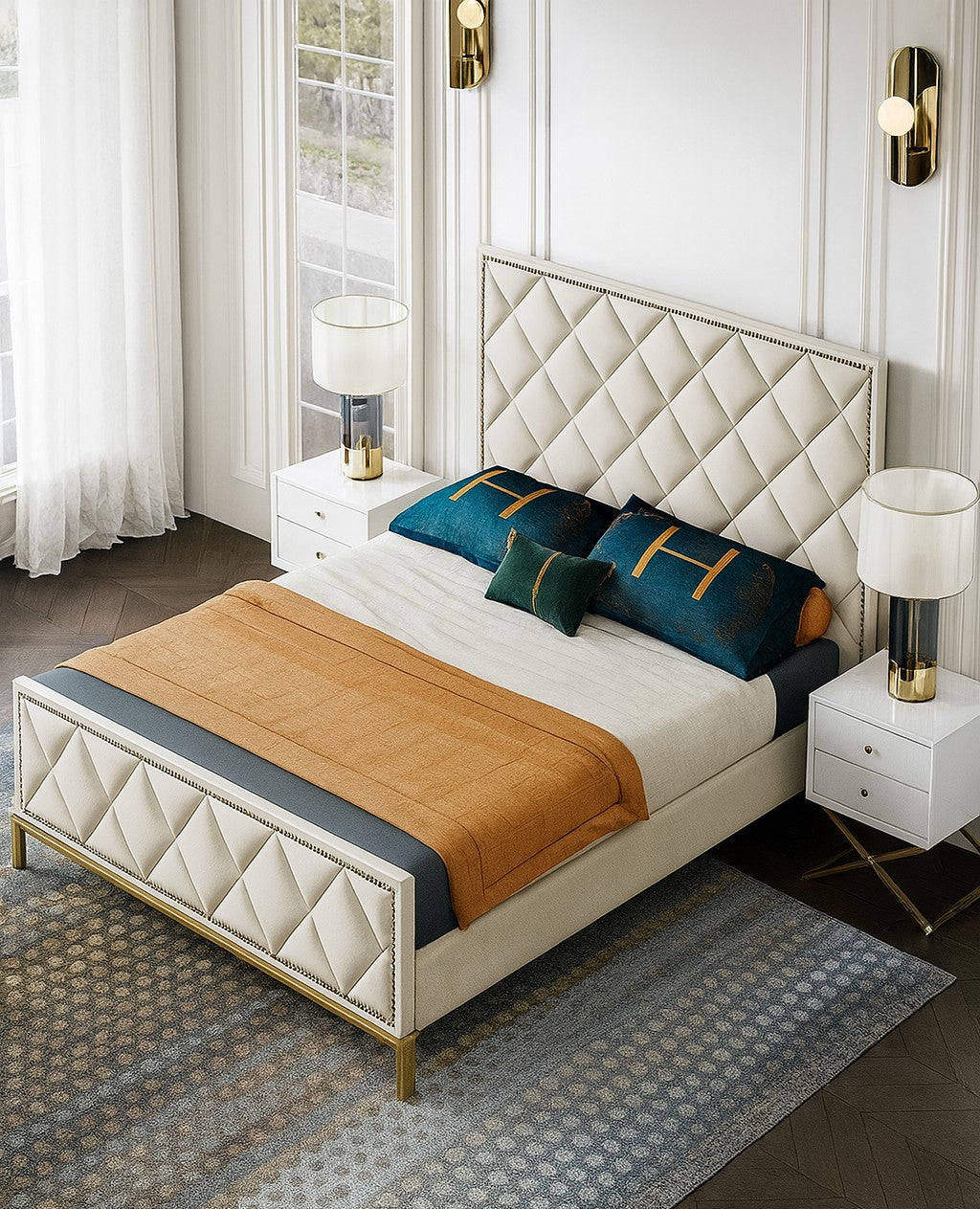 Bed-Beech Wood-Velvet-Beige-BW.BE.503.0052