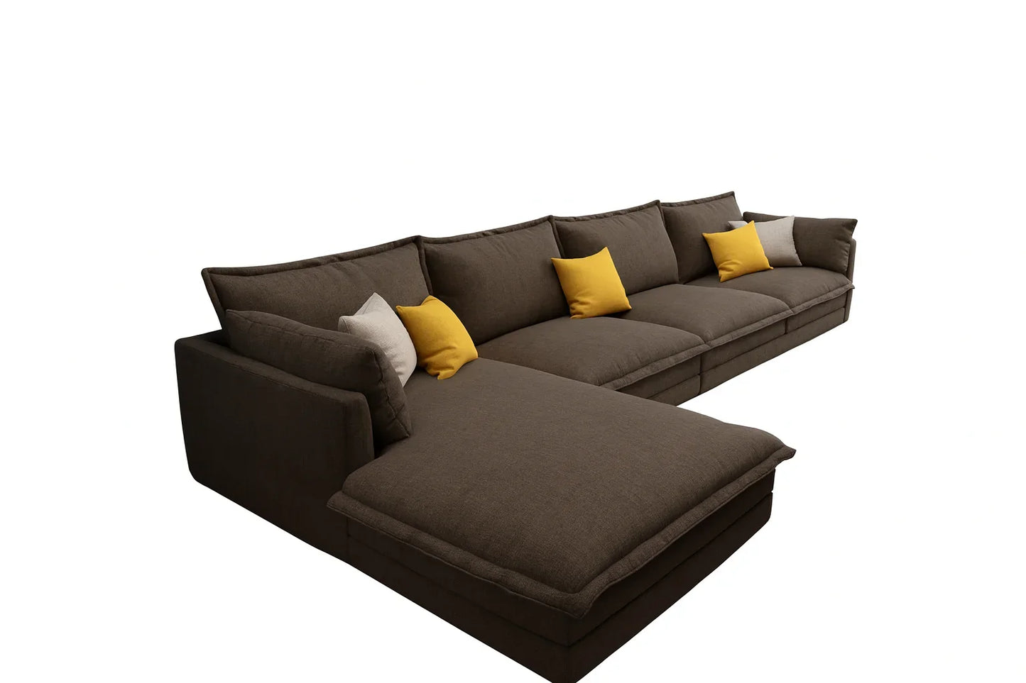 Sofa L Shape - Beech Wood - Linen Fabric - Brown - 300x200x85X75 cm - Cataloug