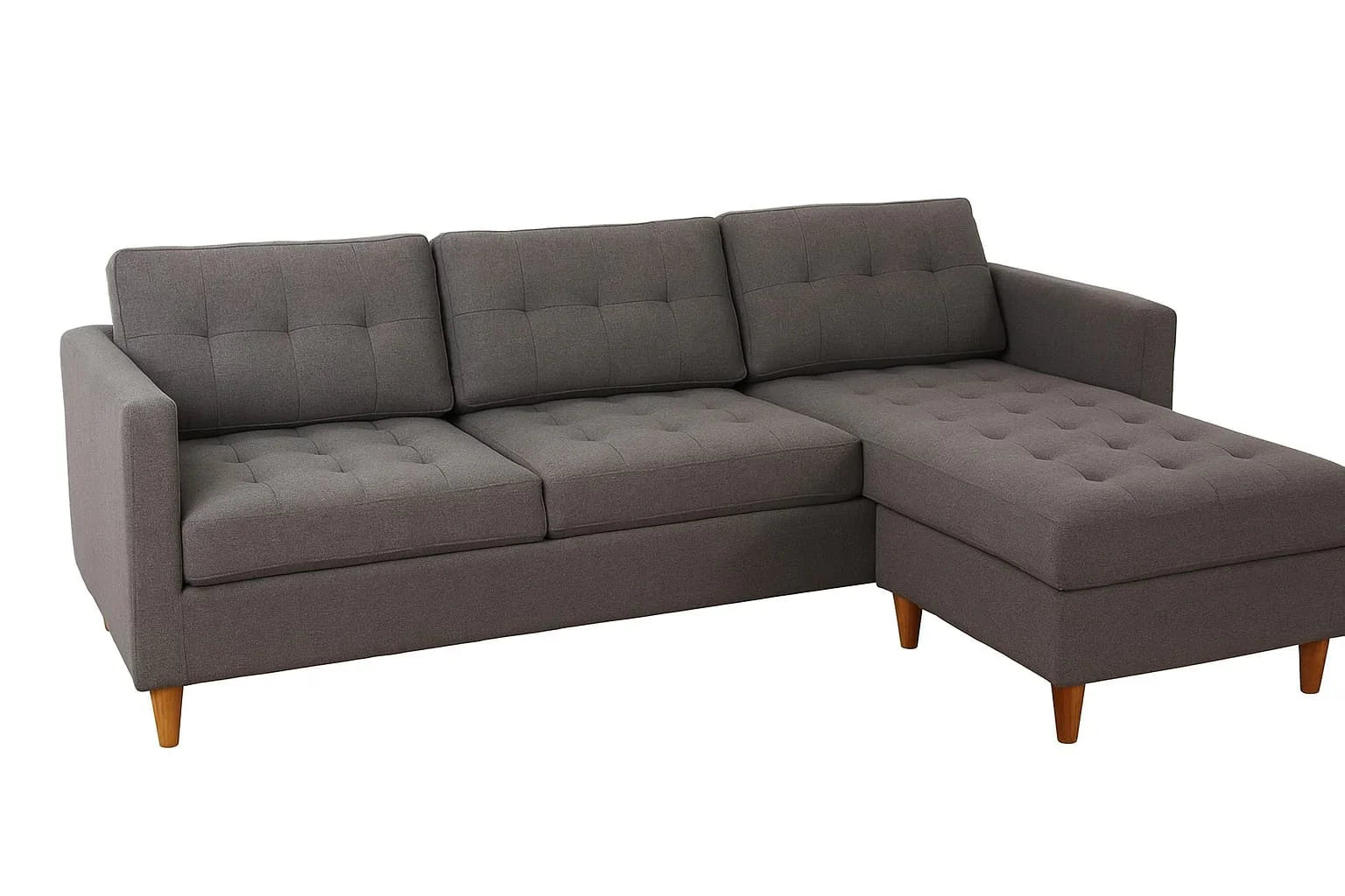 Sofa L Shape - Beech Wood - Linen Fabric - Grey - 240x170x90x70 cm - Cataloug