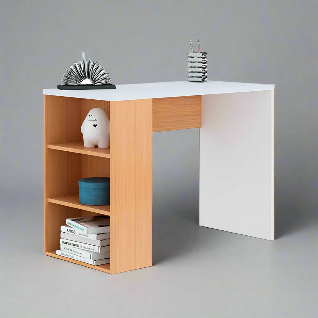 Desk - MDF Wood - White & Beige - 100x60x75 cm - Cataloug