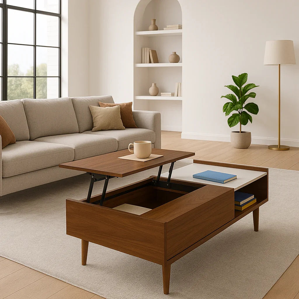 Coffee table - MDF Wood - Brown & White - 100x50x40 cm - Cataloug