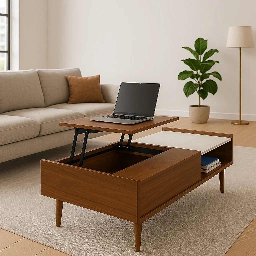 Coffee table - MDF Wood - Brown & White - 100x50x40 cm - Cataloug
