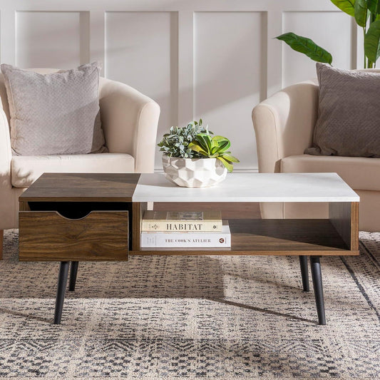 Coffee table - MDF wood - Brown & white - 100x50x40 cm - Cataloug