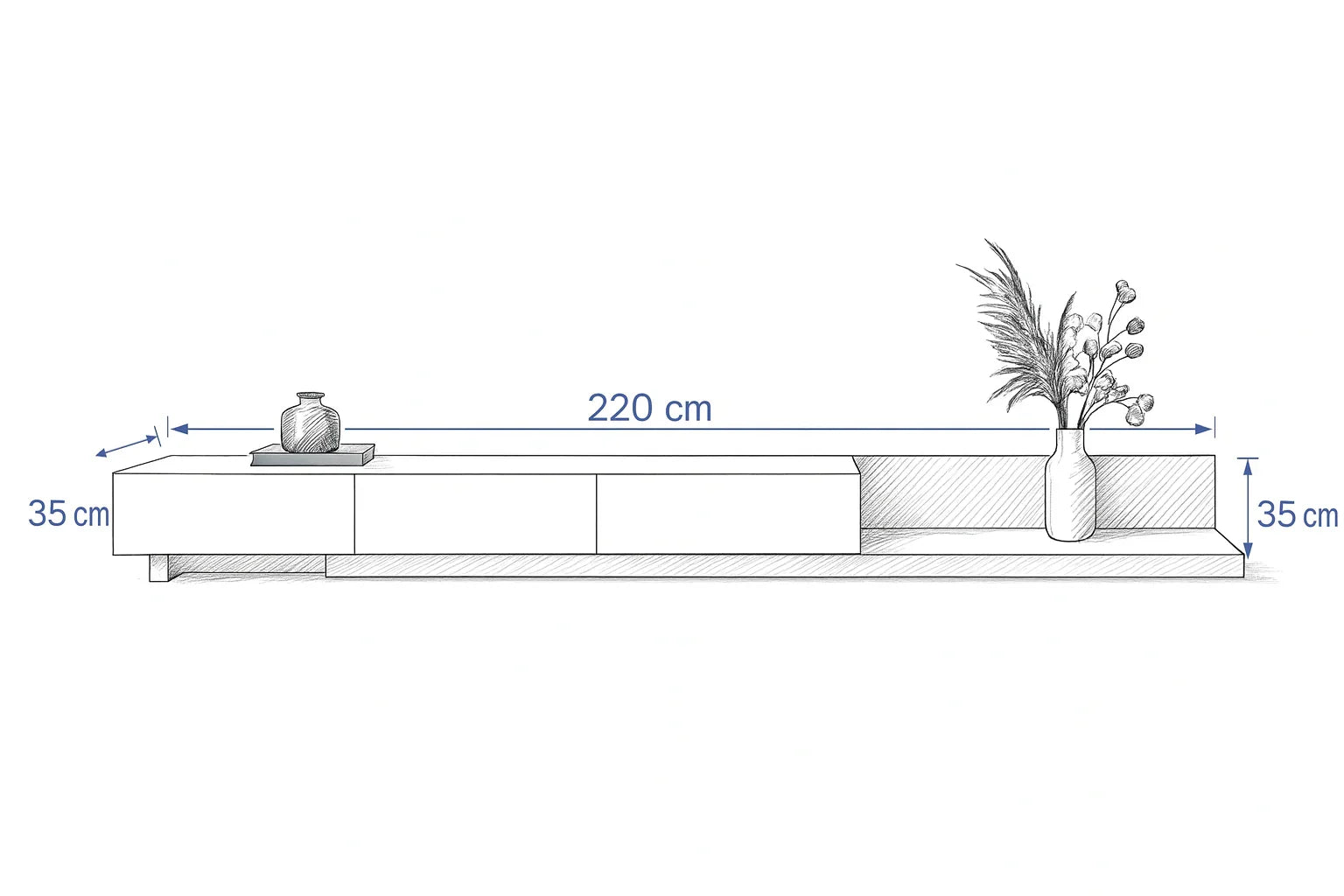 TV table - MDF wood - White & Black - 220x35x35 cm - Cataloug