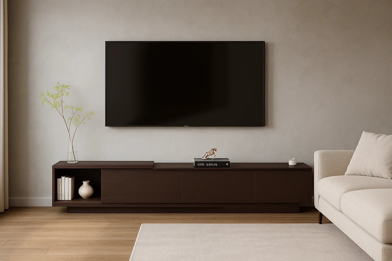 TV table - MDF wood - Brown - 190x35x35 cm - Cataloug