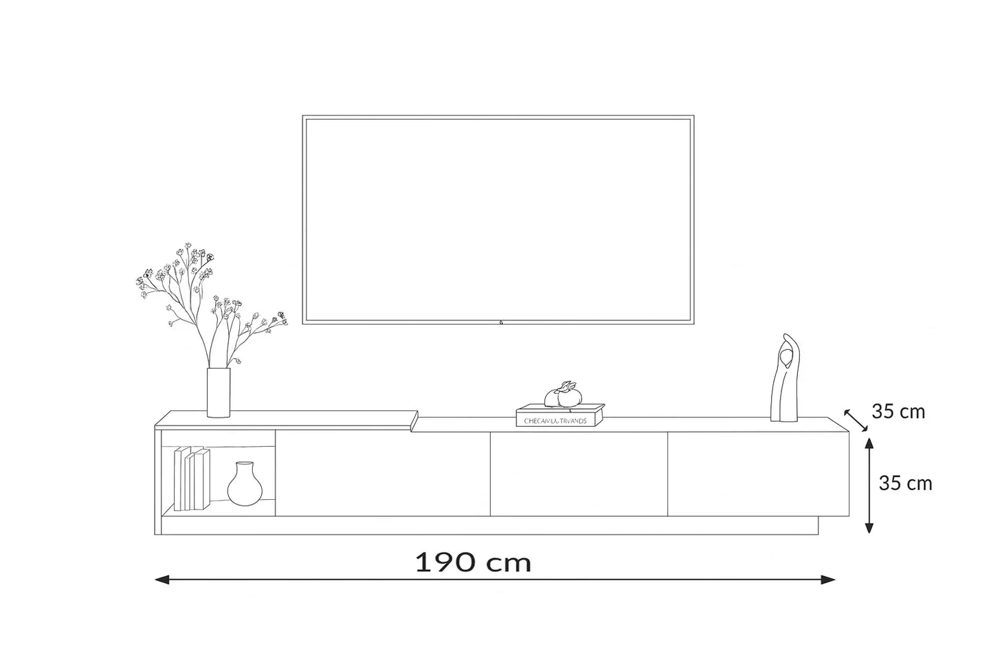 TV table - MDF wood - Brown - 190x35x35 cm - Cataloug