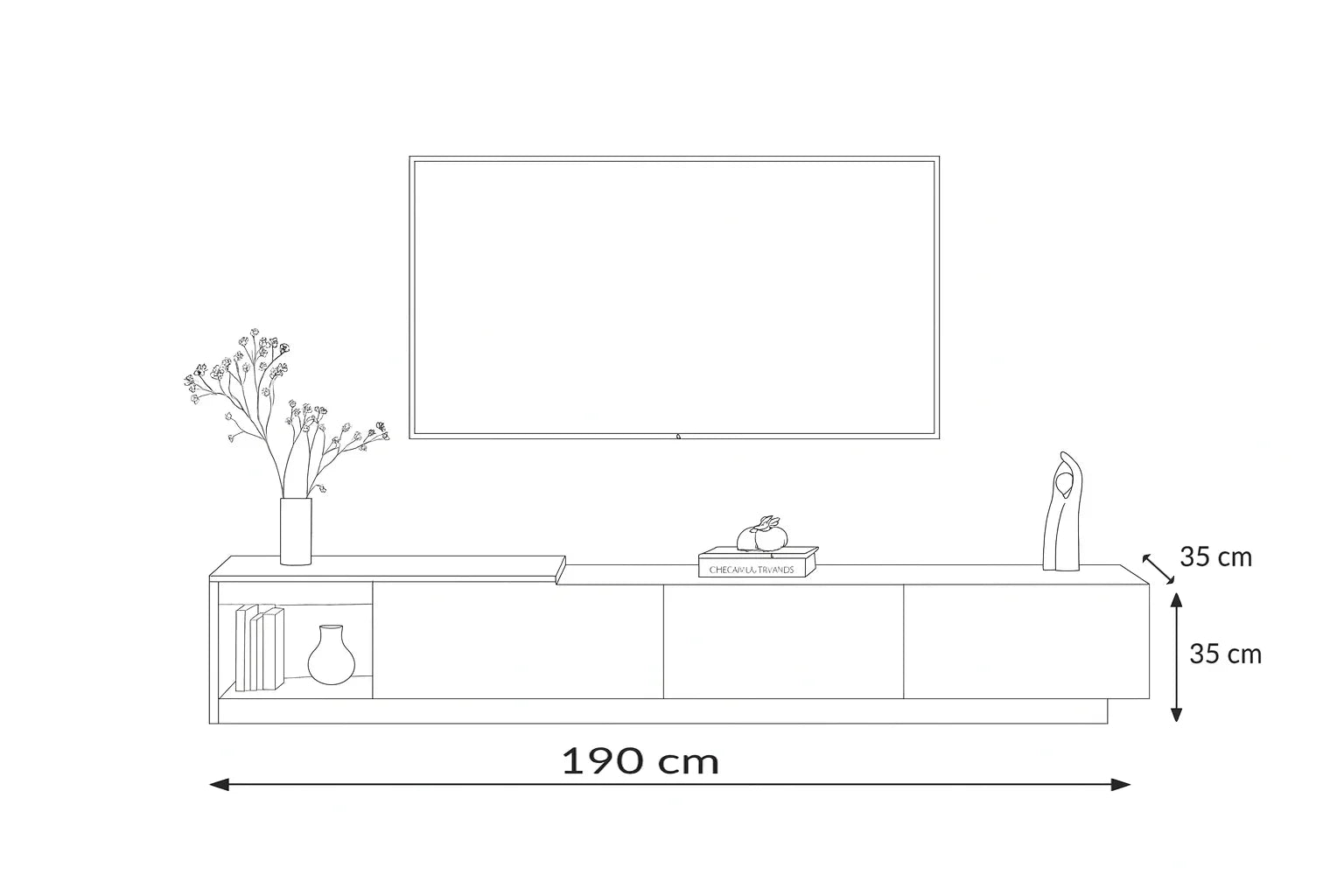 TV table - MDF wood - Brown - 190x35x35 cm - Cataloug
