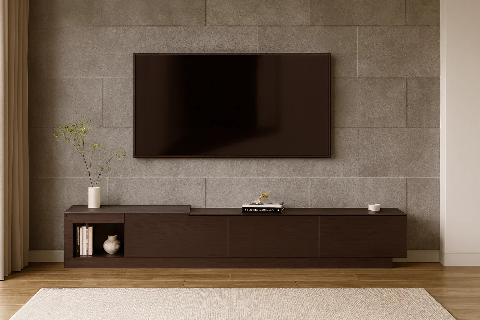 TV table - MDF wood - Brown - 190x35x35 cm - Cataloug