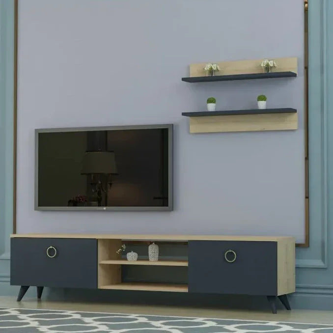 TV table - MDF wood - Beige & grey - 150x35x45 cm - Cataloug