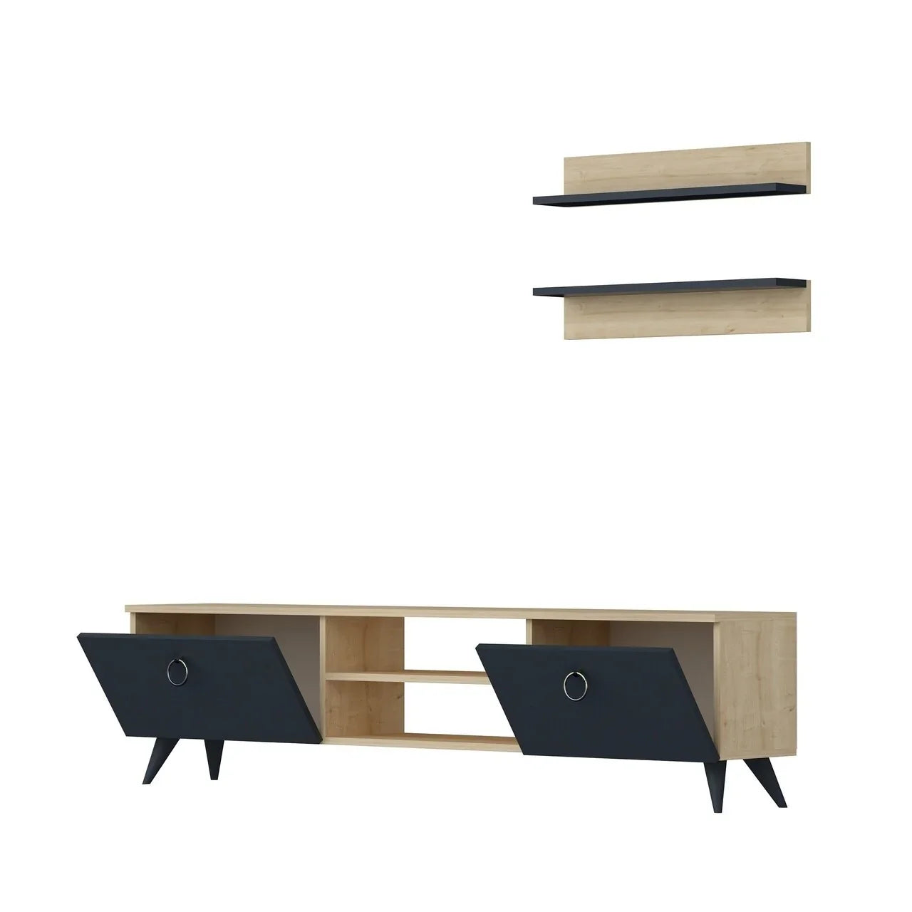 TV table - MDF wood - Beige & grey - 150x35x45 cm - Cataloug