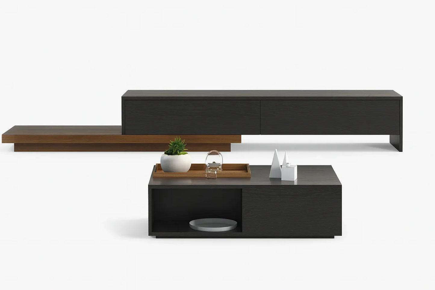 Bundle of TV Table and Coffee Table - MDF wood - Brown & grey - Cataloug