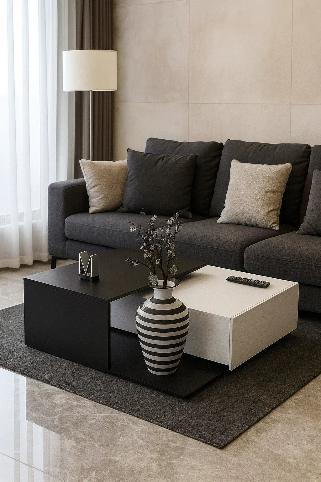 Coffee Table - MDF wood - white & Black - 80x80x35 cm - Cataloug