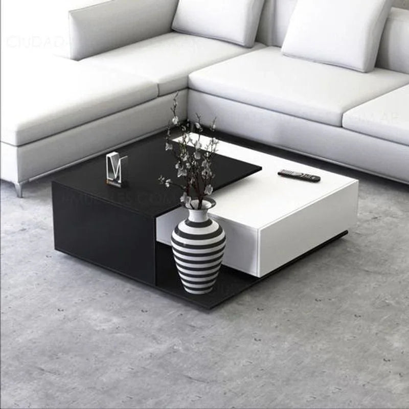 Coffee Table - MDF wood - white & Black - 80x80x35 cm - Cataloug