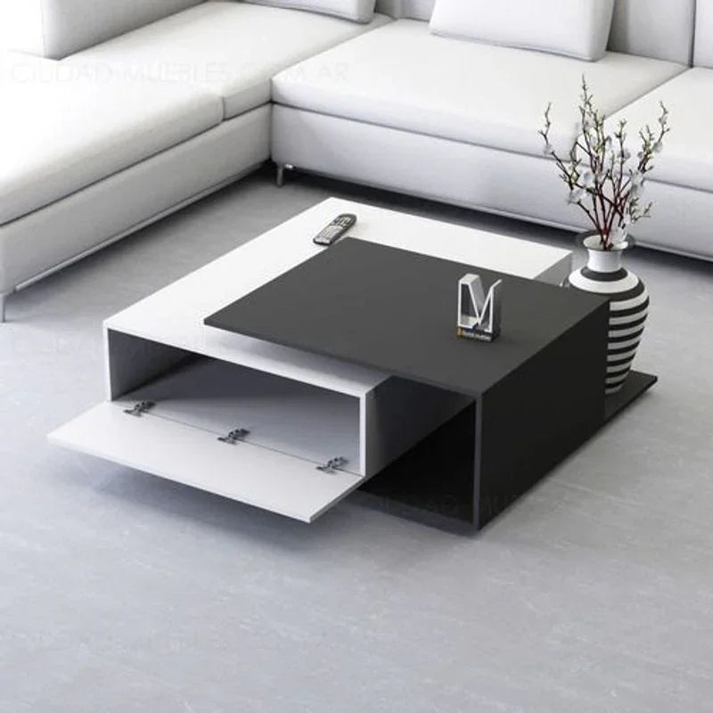 Coffee Table - MDF wood - white & Black - 80x80x35 cm - Cataloug