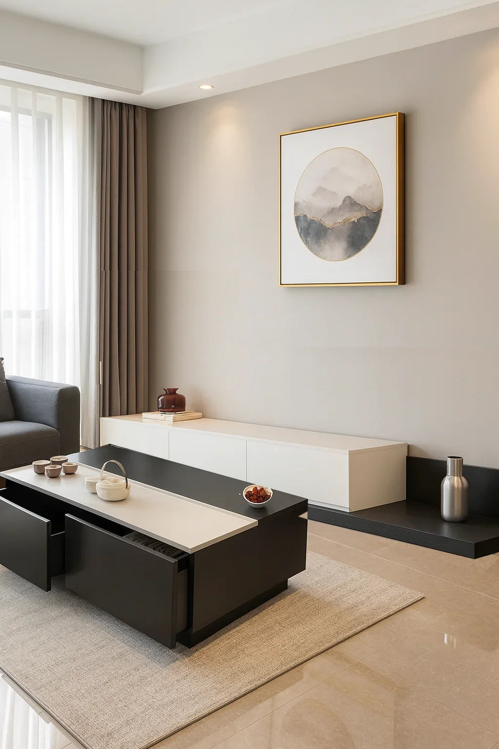 Bundle of TV Table and Coffee Table - MDF wood - White & Black - Cataloug