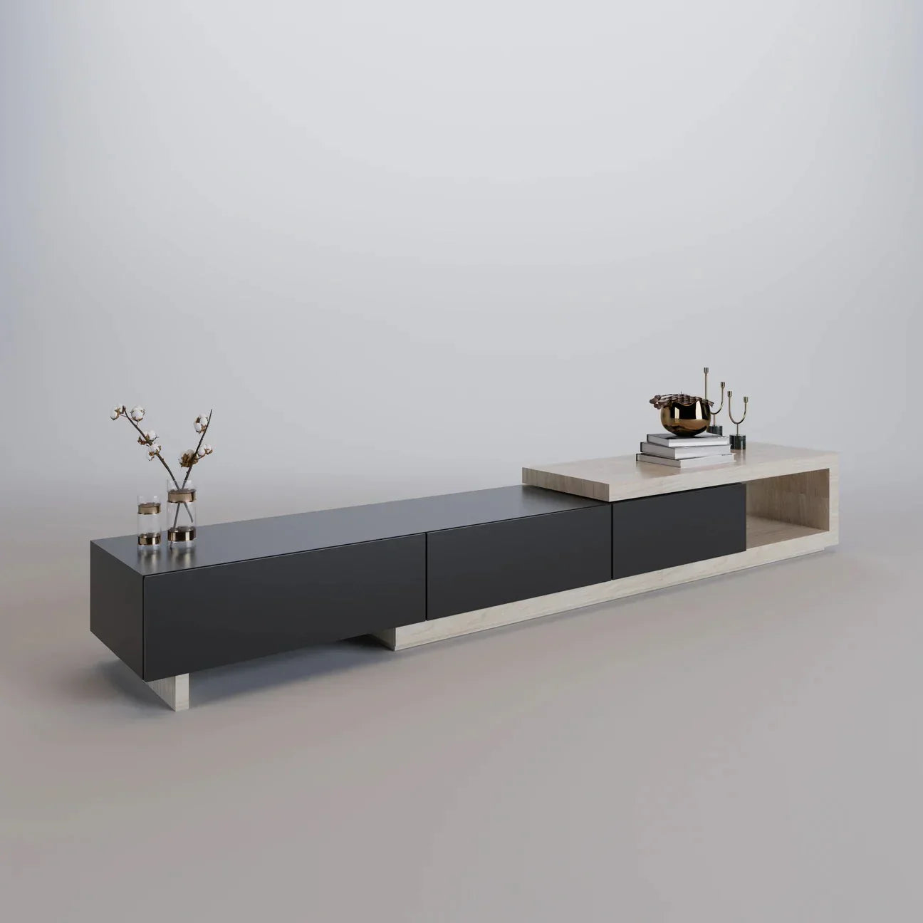 Bundle of TV Table and Coffee Table - MDF wood - Black & Beige - Cataloug