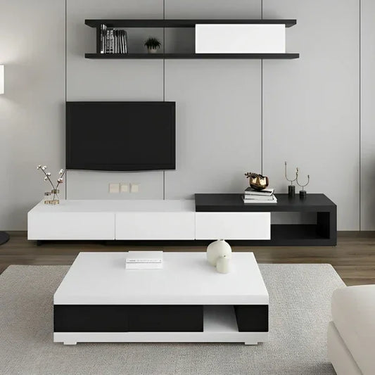 Bundle of TV Table and Coffee Table - MDF wood - White & Black - Cataloug