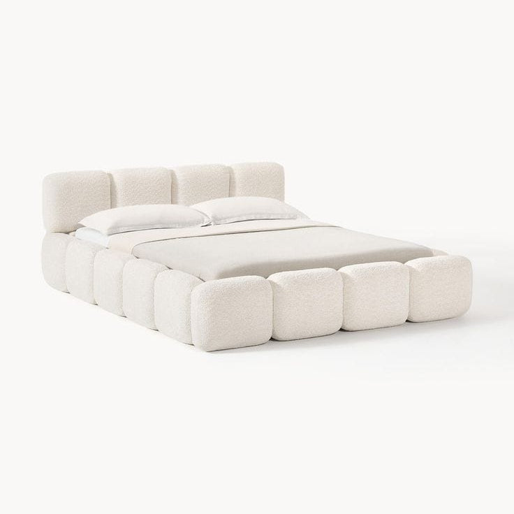 Modern bed with geometric design on a white background