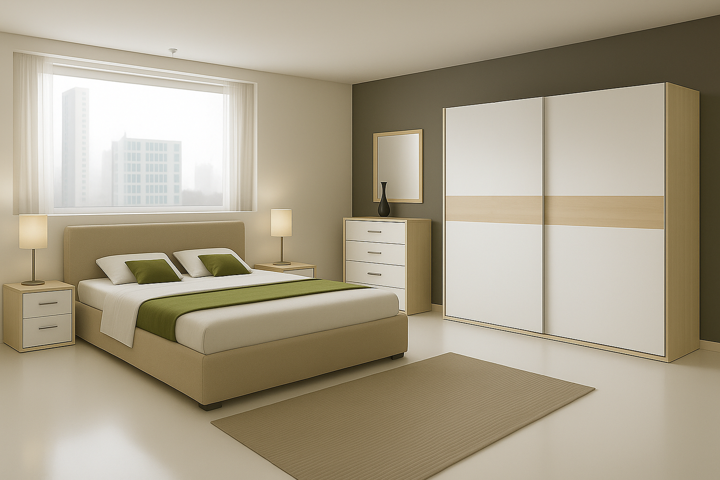 Full Bedroom - MDF Wood - White & Beige